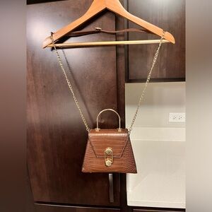 Brown faux leather (croc effect) hand bag with adjustable chain handle